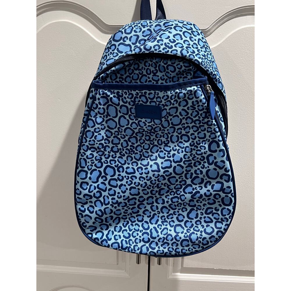 Ame & Lulu Tennis Backpack Blue Leopard Print Racquet Bag Sport Gym Travel